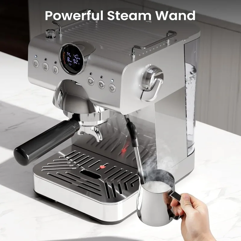 ماكينة اسبريسو كيسميل مع مشروب بارد، ماكينة اسبريسو مع عصا بخار رغوة الحليب لللاتيه والكابتشينو، مع شاشة LED