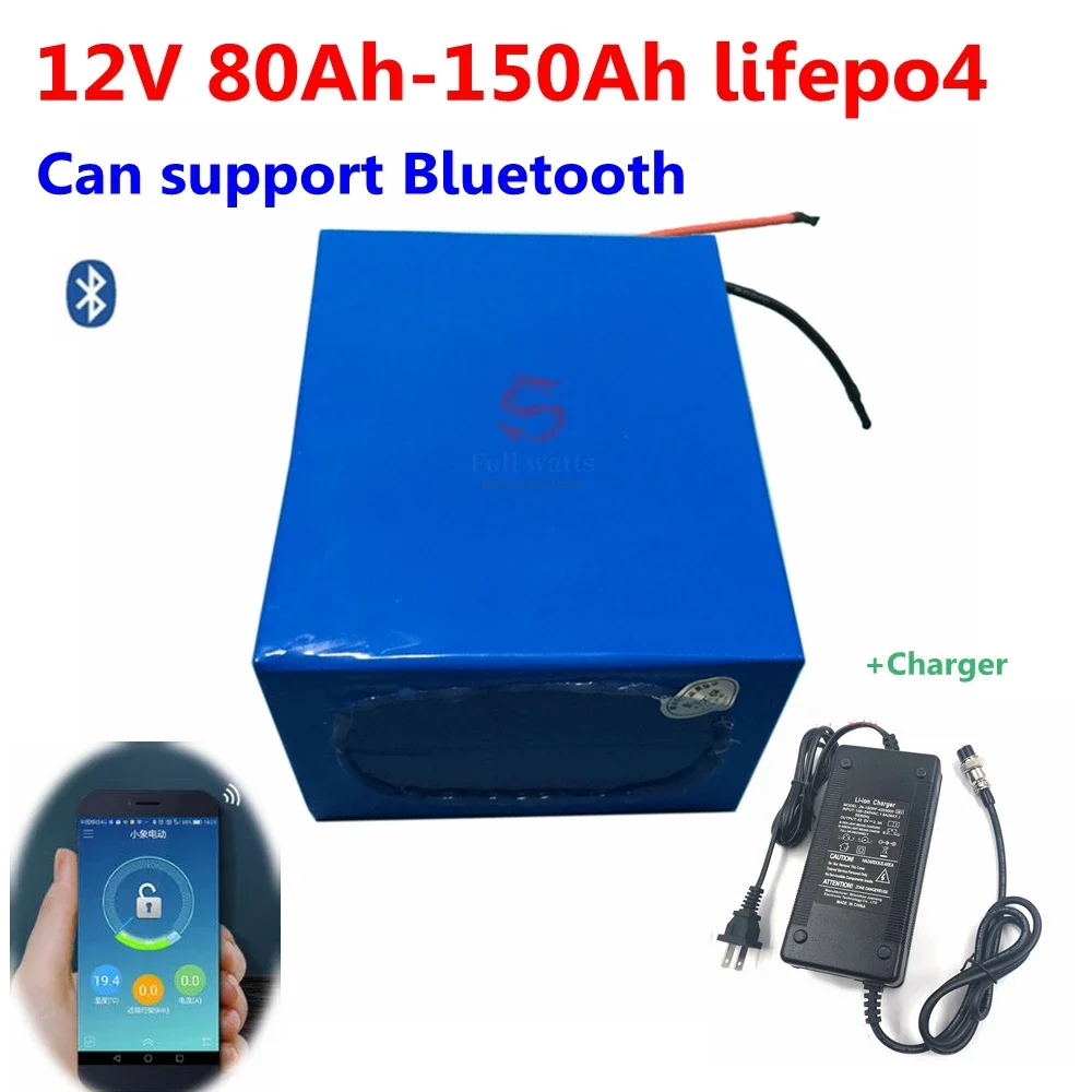 

lifepo4 12.8v 100AH lithium battery bluetooth BMS APP 12V 100Ah 120Ah 80Ah for 1200W caravan boat Solar energy + 10A charger