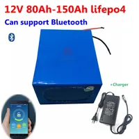 lifepo4 12.8v 100AH lithium battery bluetooth BMS APP 12V 100Ah 120Ah 80Ah for 1200W caravan boat Solar energy + 10A charger