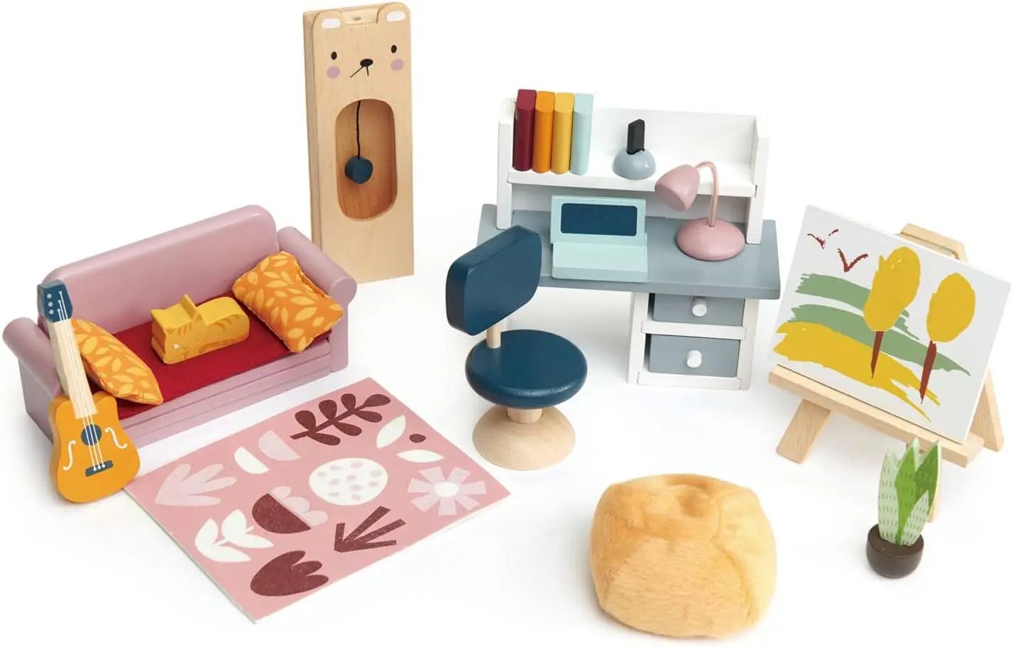 Dolls House Study Furniture 1:12 Scale 23 Pcs Furnished Room Dollhouse Accessories Miniature Pretend Play Age 3+