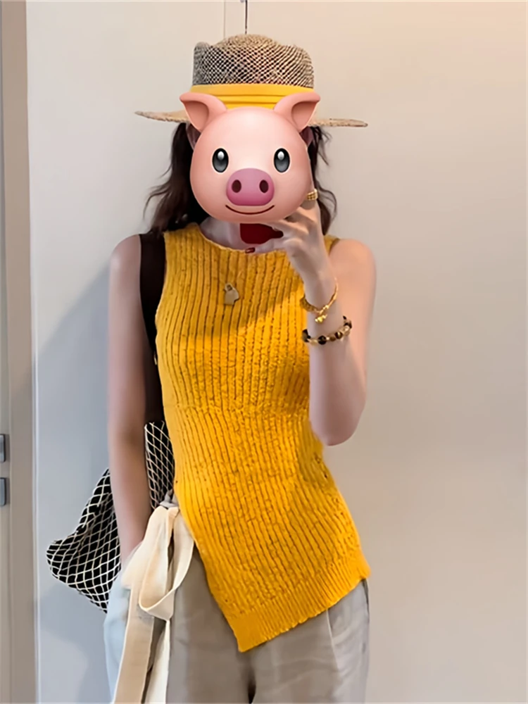 

Spicy Girl Asymmetrical Svel Knitted Vest Women's Faion Slim Fit Sweater Sli Ultra Beautiful Trendy oulder Strap