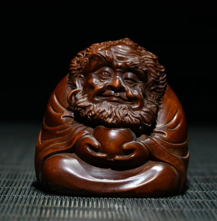 

Archaize seiko Hand-carved boxwood Bodhidharma Patriarch desktop decoration small crafts statue