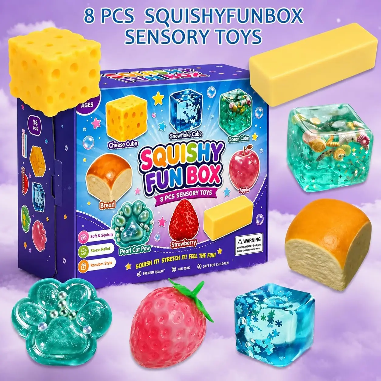 8-teiliges Mystery Box Set, Blind Box Malt Sugar, Kreatives Slow-Return Squishy, Partygeschenk, 8 Stressabbau-Produkte