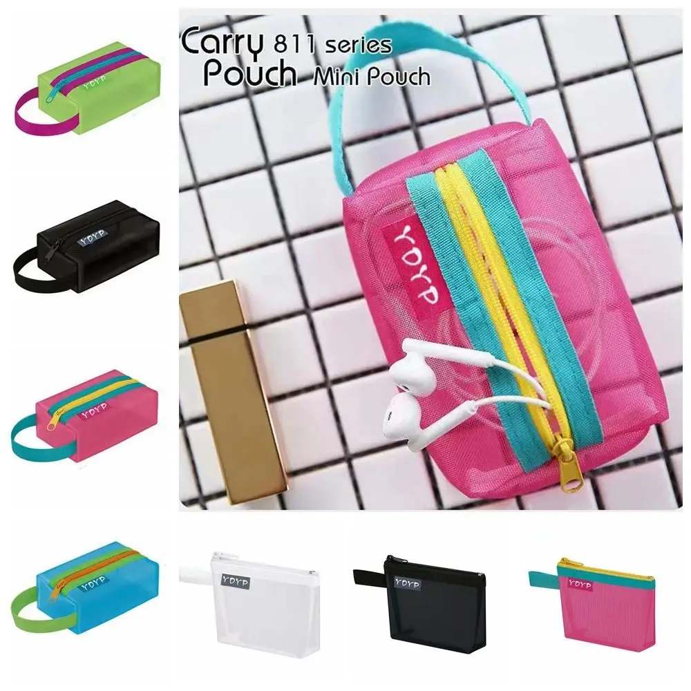 Porta carte di credito ID Borsa portaoggetti in rete Borsa per file trasparente Custodia con cerniera Portamonete piccolo Organizzatore da viaggio Borsa per rossetto
