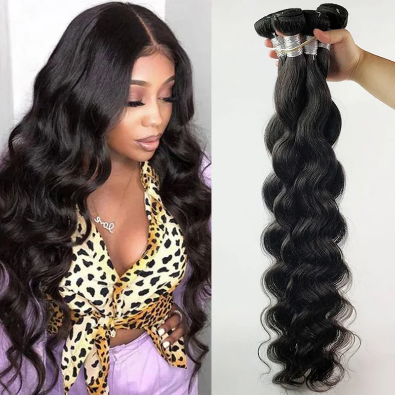 30 32 34 36 40 Inch Body Wave Bundles Brazilian Natural Color Hair Weave Bundles 3/4 PCS Remy Human Hair Bundles for Black Women