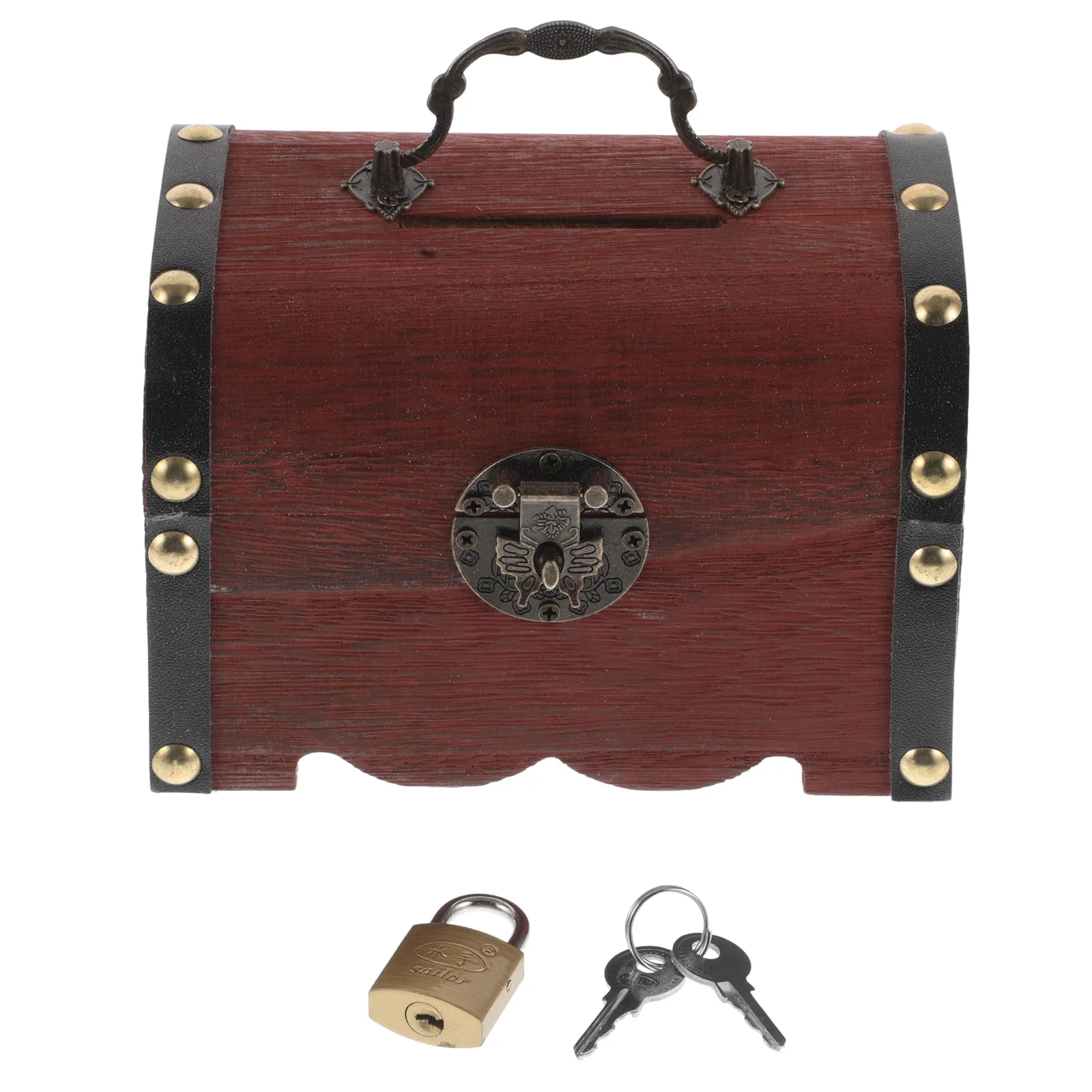 Tirelire pour enfants coffre au trésor en bois avec serrure boîte d'économie d'argent de grande capacité pour enfants cadeau éducatif créatif sécurisé