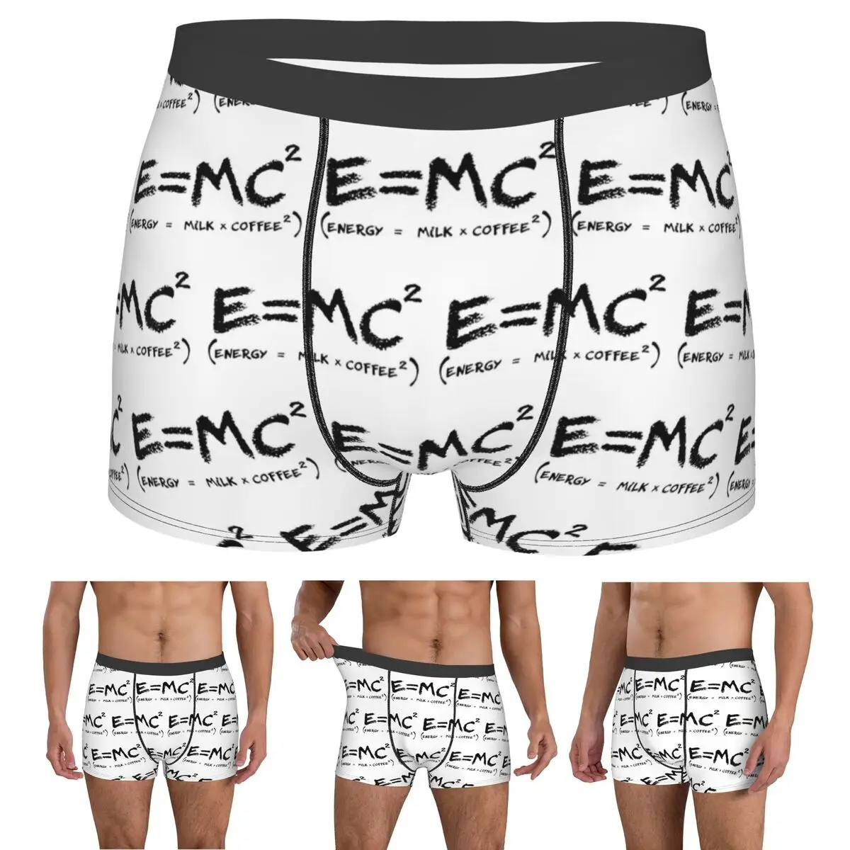 Boxer Underpants Shorts Science E = MC2 Energy Milk Coffee Physics Math Panties Men's Ventilate Underwear for Man Boyfriend Gift