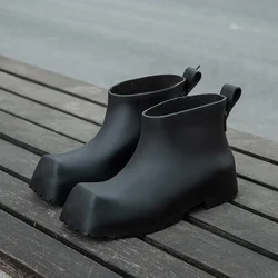 Square Fashion Rain Boots Women Water Boots Waterproof Rubber Kitchen Shoes Car Wash Shoes Plus Velvet Warm Fur Ankle Boots