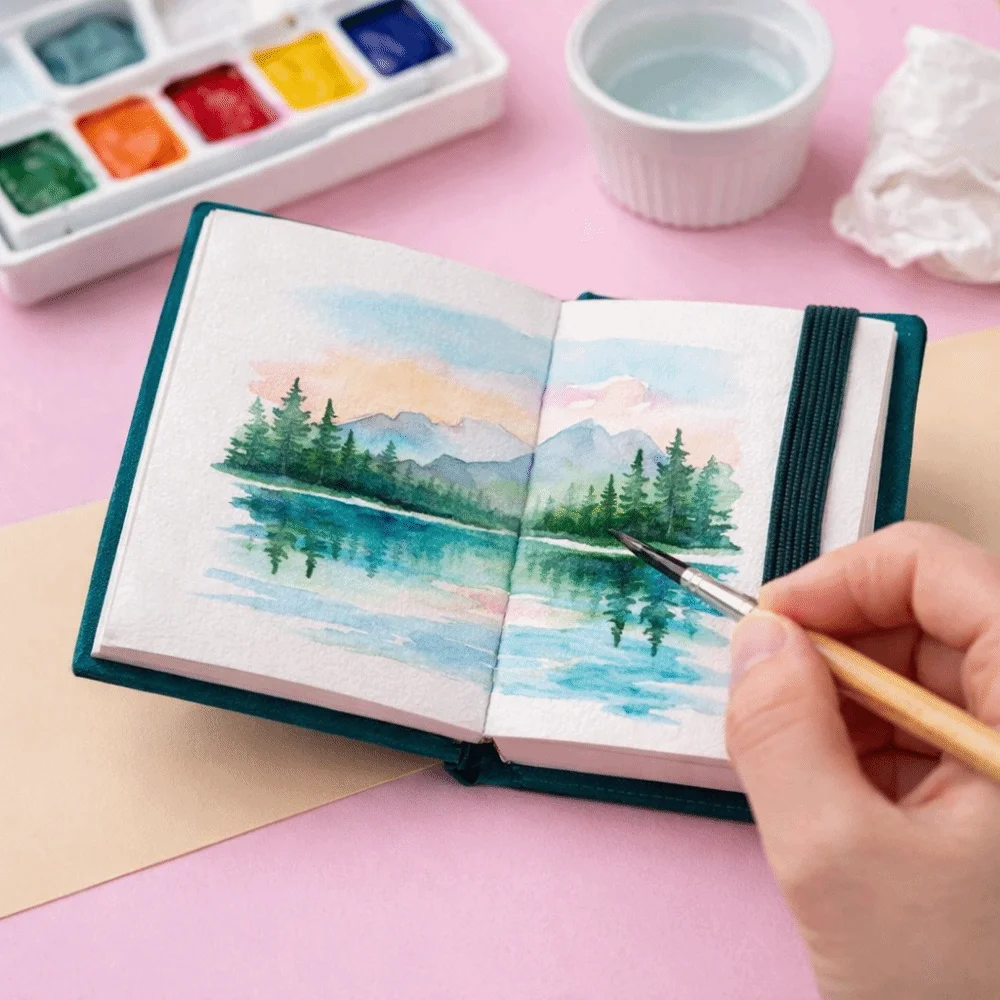 300gsm Wood Pulp Watercolor Sketchbook Fine Grain Texture 20 Sheets Mini Watercolor Book Square Shape Thickened Paper