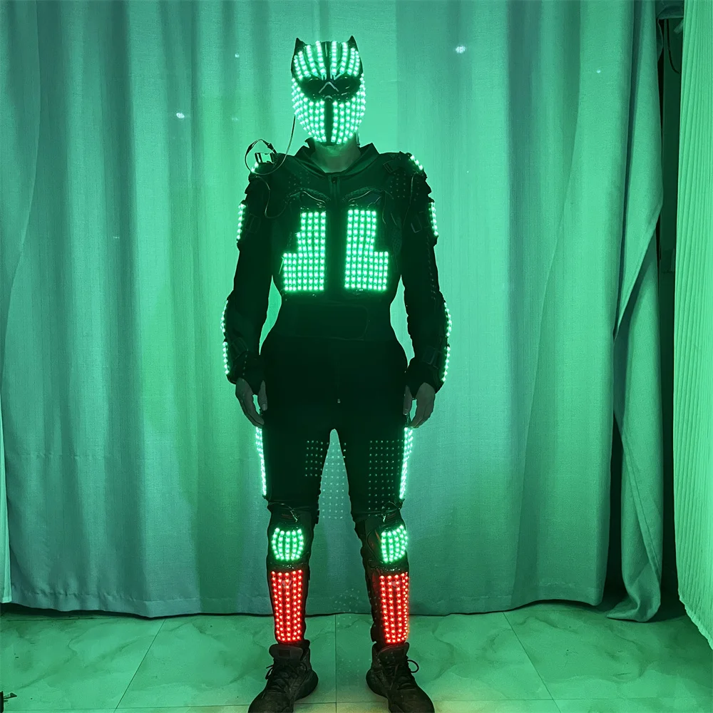 Newest Design RGB Remote LED Robot Masks Costumes Jackets Lighting Luminous Stage Dance Performance Show Dress Clothes