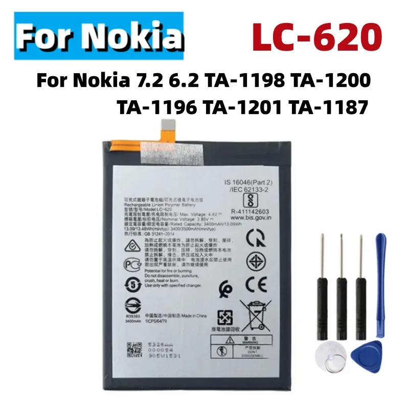 

Hight Quality Battery LC-620 For Nokia 7.2 6.2 TA-1198 TA-1200 TA-1196 3500mAh Mobile Phone battery LC-620 + Free Tools