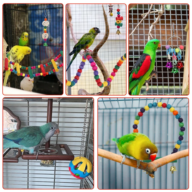 Parrot Bird Toys Bird Cage Swing Stand Small Parrot Hanging Hammock Parrot Bite Toy Set Bird Supplies Parrot Cage Bell Perch Toy