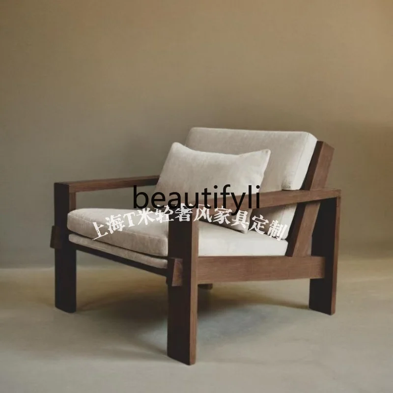

Nordic solid wood single sofa chair modern simple living room lazy reclining chair reception chair