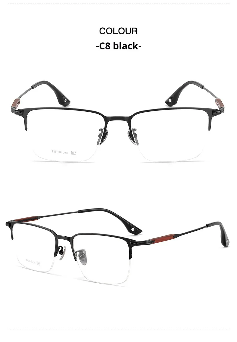 YIMARUILI Hochwertige Herren-Halbrahmen-Brille aus reinem Titan, ultraleicht, Business-Brille mit optischem Sehstärke, Rahmen 18231 – Detail 12