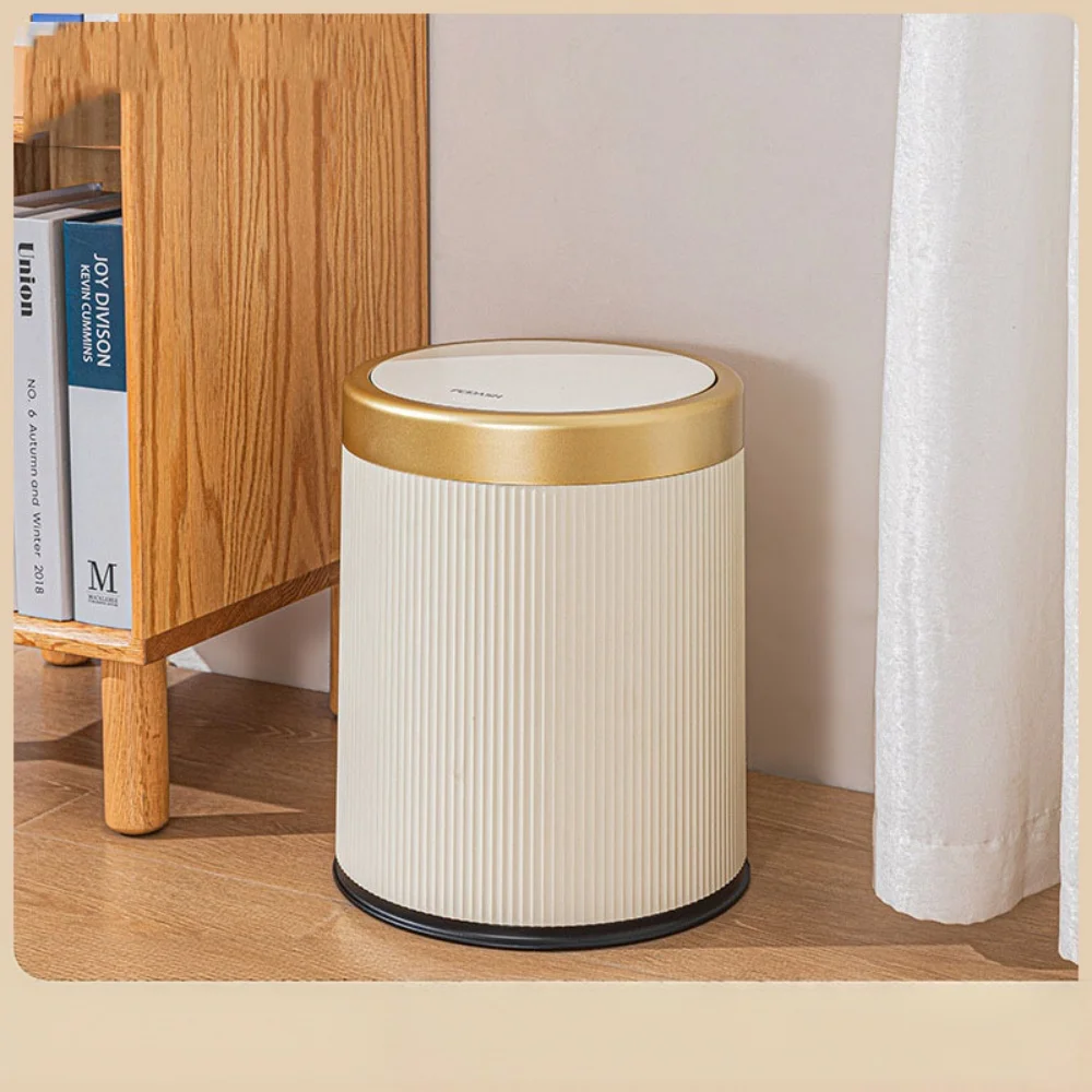 12L Press Type Lidded Trash Can, Large Capacity Sealed Waste Bin with Inner Bucket Vertical Plastic Garbage Bin for Home Kitchen