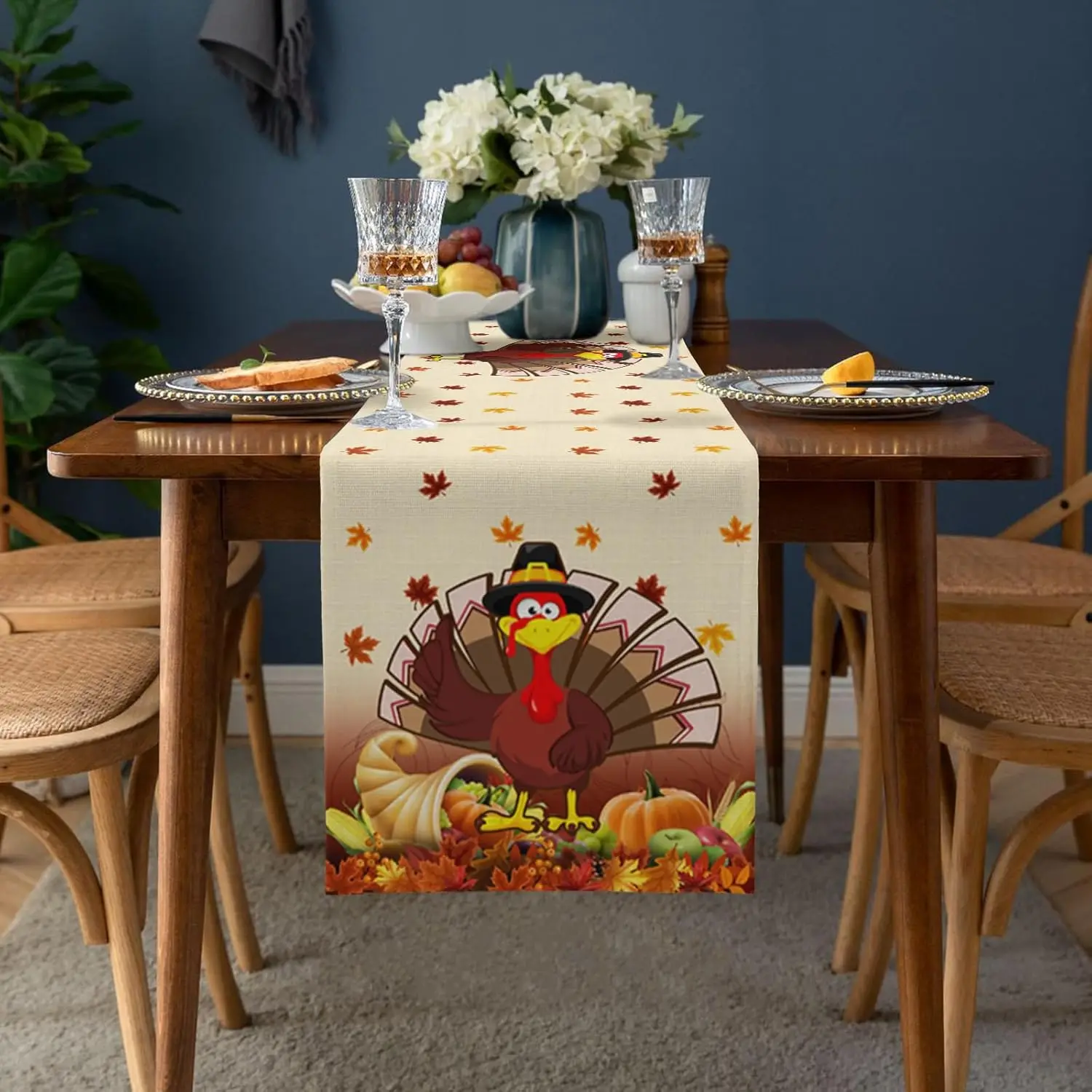 Thanksgiving Pumpkin Maple Leaf Harvest Linen Table Runners Dining Room Decor Reusable Table Runners Thanksgiving Decorations