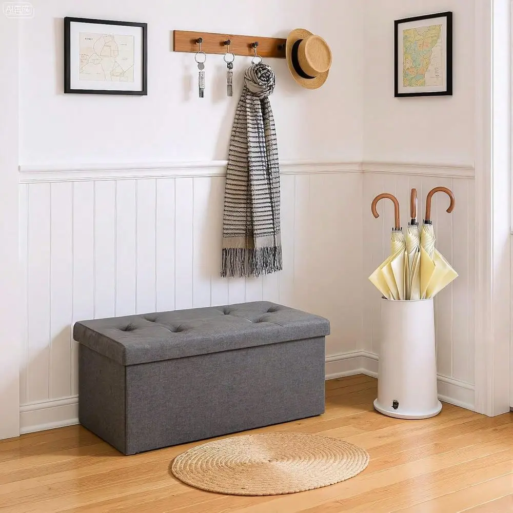 

Ottoman With Storage Plush Thick Foam Padded Seat Sturdy Folding Foot Rest Stool Bench Extra Large Capacity Storage Ottoman For