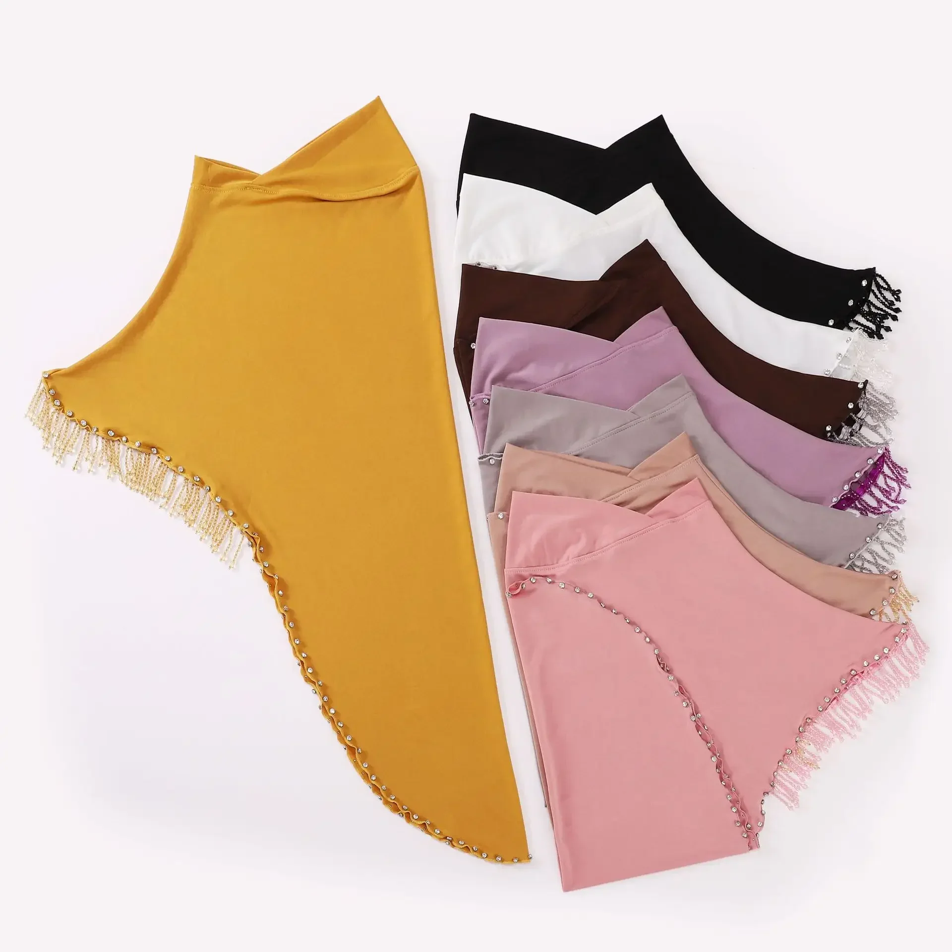 

Мусульманские женщины цельный Амира кисточка бисероплетение хиджаб исламский платок тюрбан арабская повязка на голову шаль никаб вытянуть готовый шарф