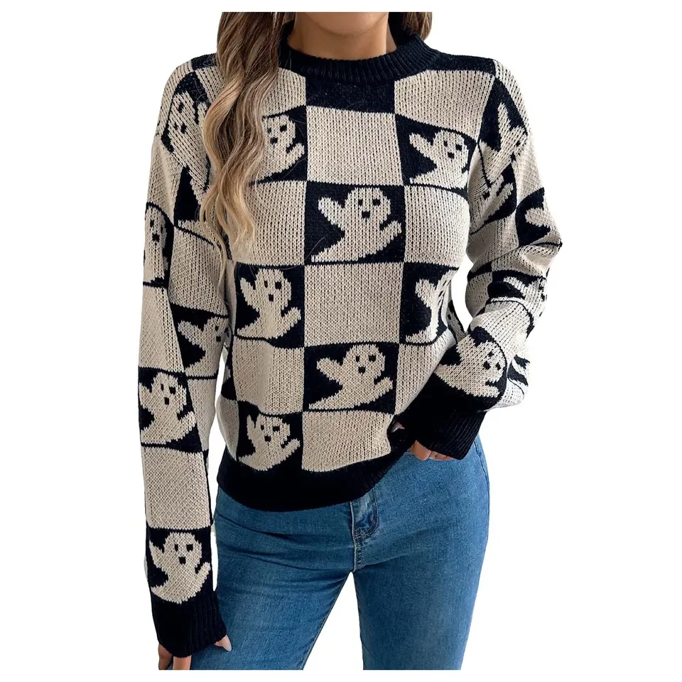 

Plain Long Sleeve Women'S Pullover Sweater Women Casual Leopard Print Knitted Pullover Sweaters Long Sweaters Woman Winter