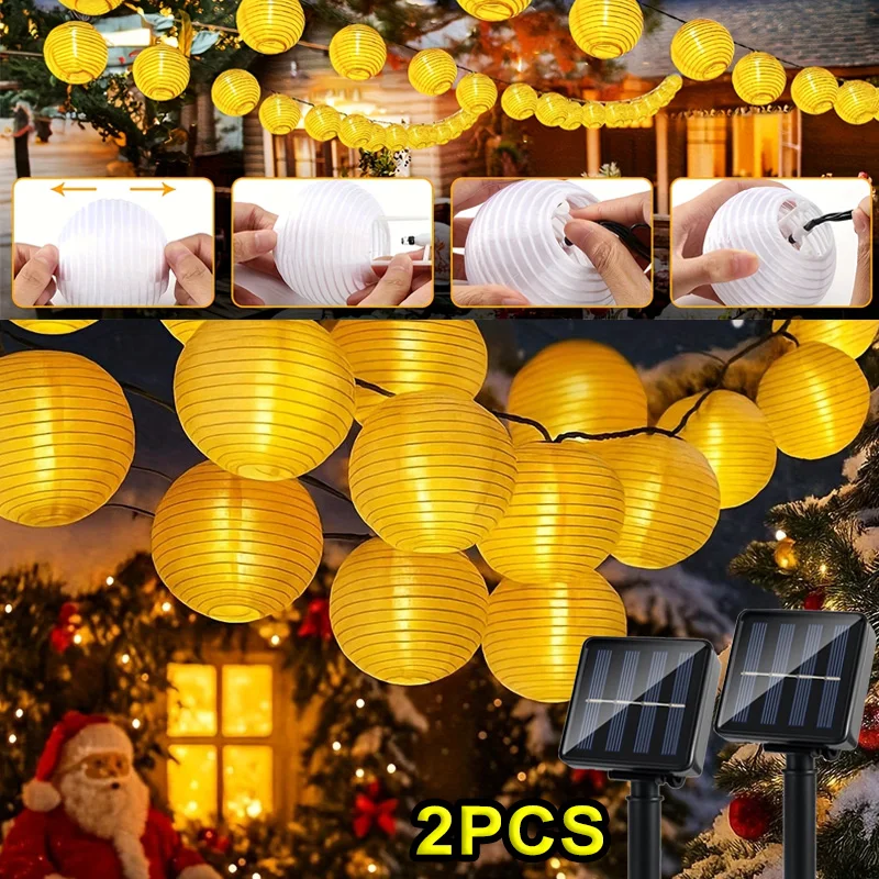 2 Stück Solar-Lichterketten für den Außenbereich, 30/20 Laternen, Camping, hängende Lichterkette, Weihnachtsgirlande, 8 Modi, IP65, für Gartenparty, Terrassendekoration