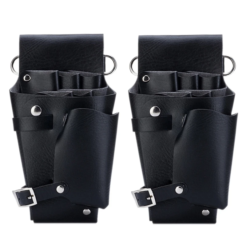 

2X Leather Hairdressing Case Tools Scissor Bag Barber Pouch Holder Rivet Purse Adjustable Waist Shoulder Belt