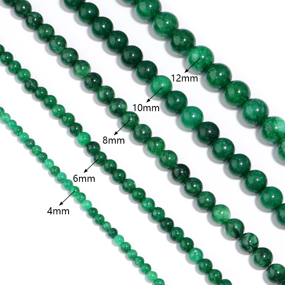 Natural Green Jade Stone Beads Round Gemstone Loose Bead for Jewelry Making DIY Bracelet Necklace Handmade Material 4/6/8/10/12m