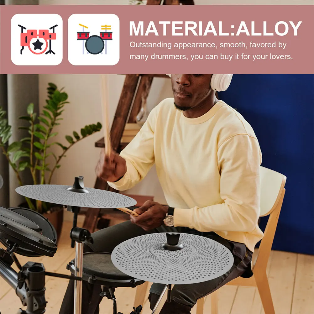 

2 Pcs Soundproof Silent Cymbals Easy Installation Drum Percussion Mute Silver Alloy