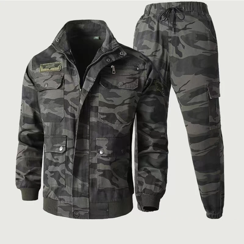 Autumn And Winter Men\'s Stretch Camouflage Set Construction Site Work Overalls Long Sleeve Outdoor Sports Travel Camping Jacket