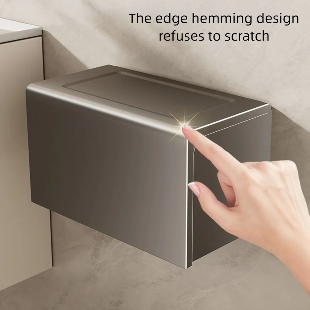 

Wall-Mounted Bathroom Tissue Box Punch-Free Waterproof Roll Paper Storage Rack Rectangular Large Capacity Sundries Storage Box