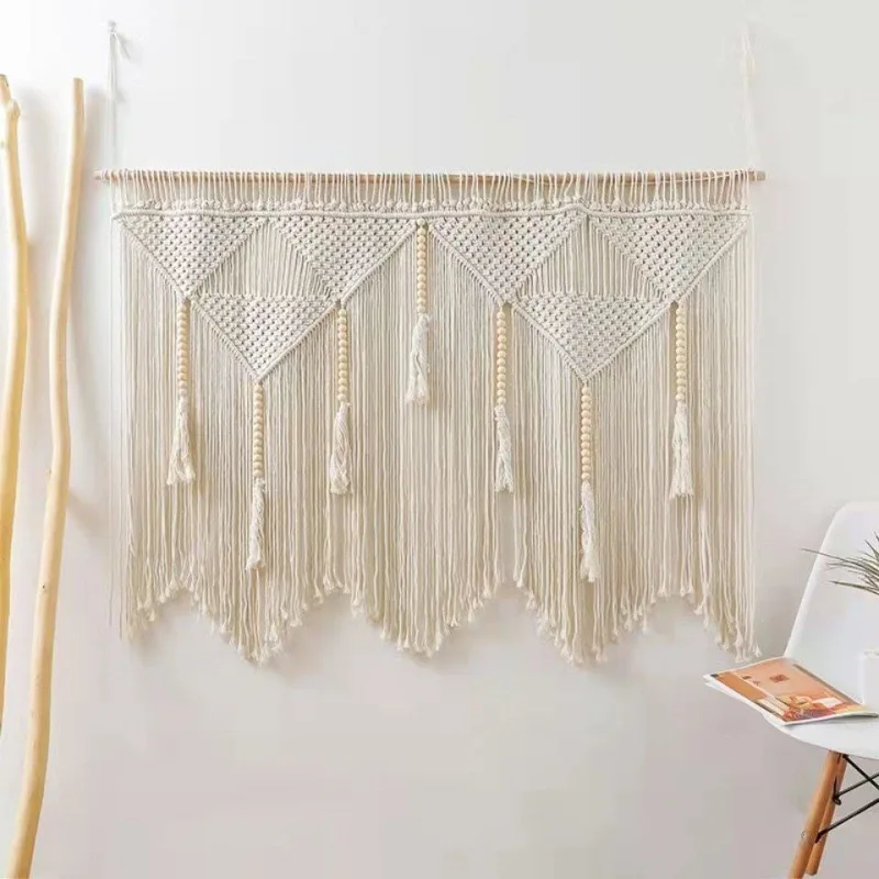 Hand-woven Macrame Cotton Door Curtain Tapestry Wall Hanging Art Tapestry Boho Decoration Bohemia Wedding Backdrop Tapestry