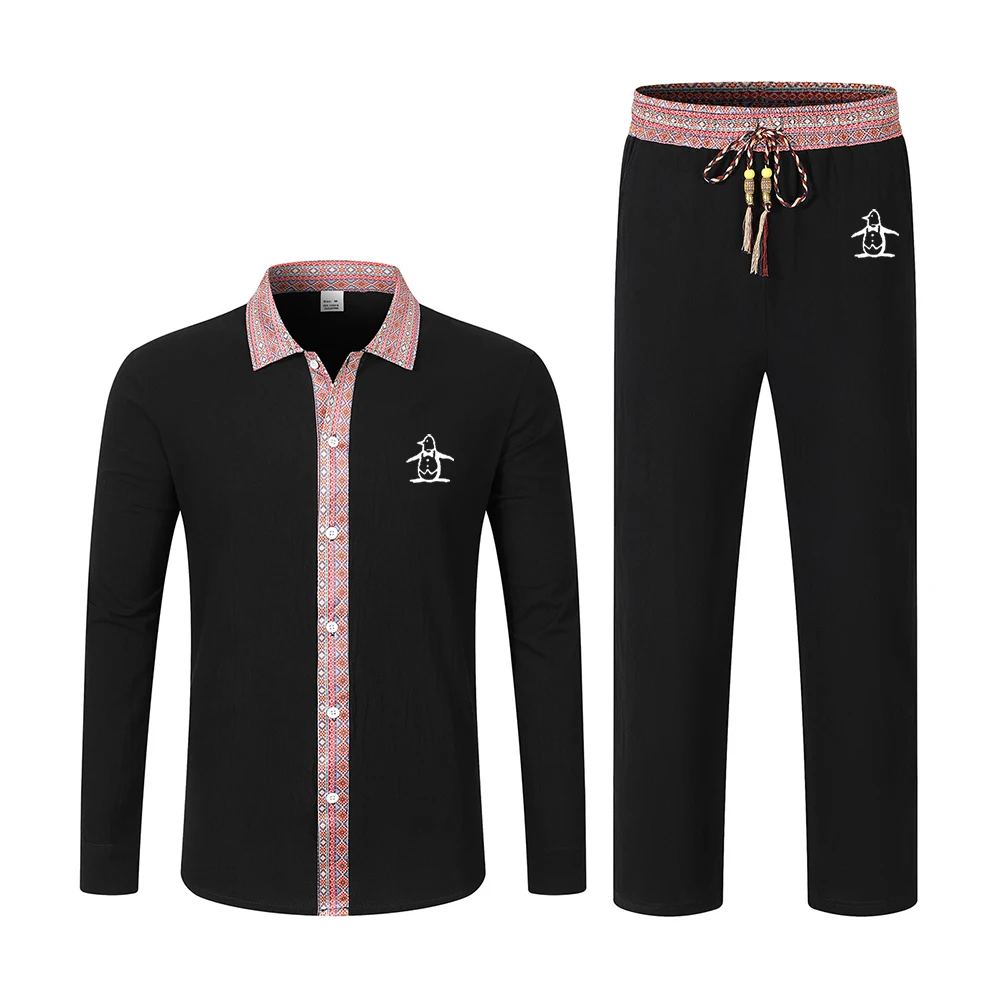 

Осенняя новая рубашка-поло с воротником-стойкой в стиле ретро, брендовая рубашка-поло с длинными рукавами и пуговицами в стиле пэчворк, спортивный повседневный костюм в этническом стиле на открытом воздухе