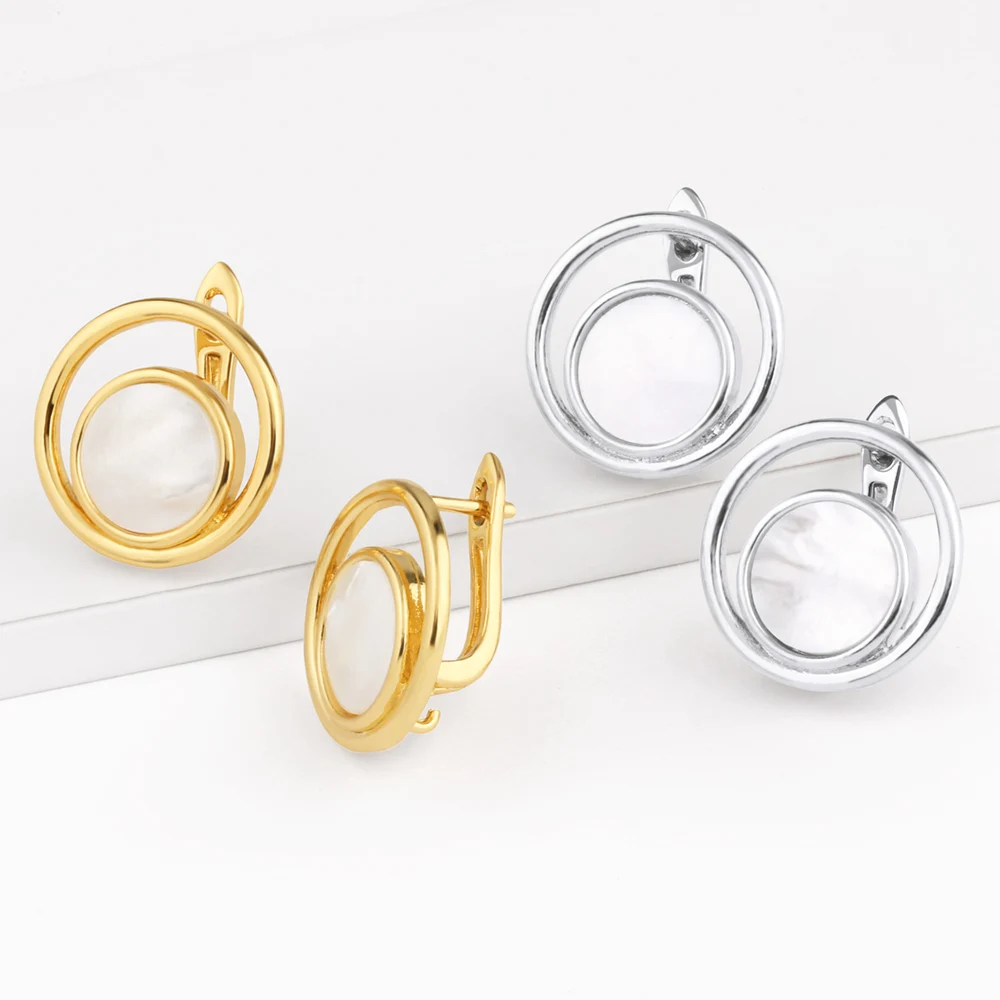OCESRIO Fashion Shell Round Moon Earring Hooks for Earring Making Copper Gold Plated Earring Design Jewelry Making erha119