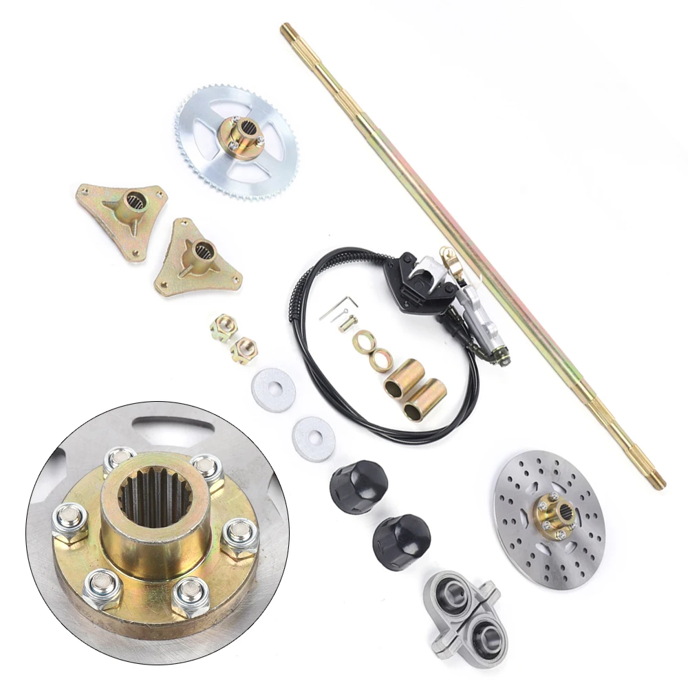 740mm Complete Rear Axle Kit for ATV/Go-Kart-Include Brake Master Cylinder & Pillow Block Bearing, Mini Quad Buggy Axle Assembly