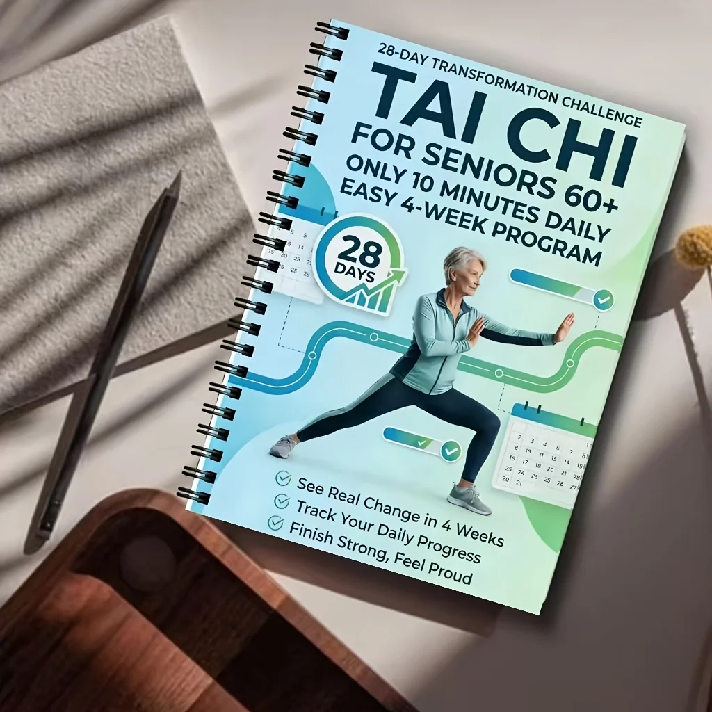 Ensemble de 4 cahiers de Tai Chi pour seniors et débutants, reliés en spirale, avec des exercices progressifs, des routines douces et un entraînement physique.