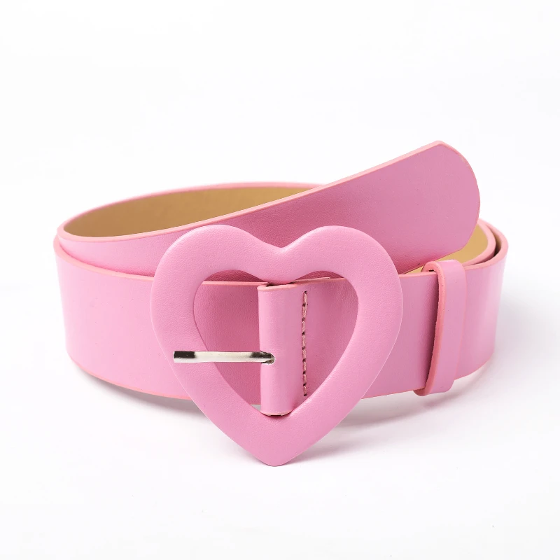 3.8x105cm Heart Belt for Women Love Buckle New Pu Leather Jeans Belts Ladies Cute Pink Belt Female Personality Dress Waistband