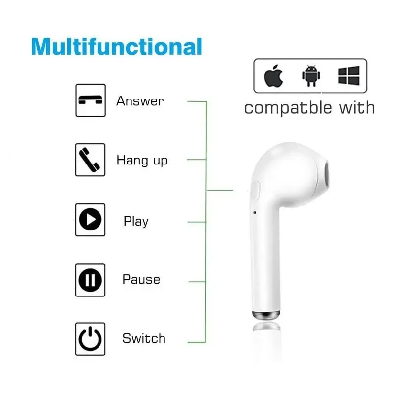 1Pc I7 Wireless Bluetooth 4.2 Earphone With Microphone In ear Earphone For Universal All Mobile Phones Bluetooth Headset Earbud