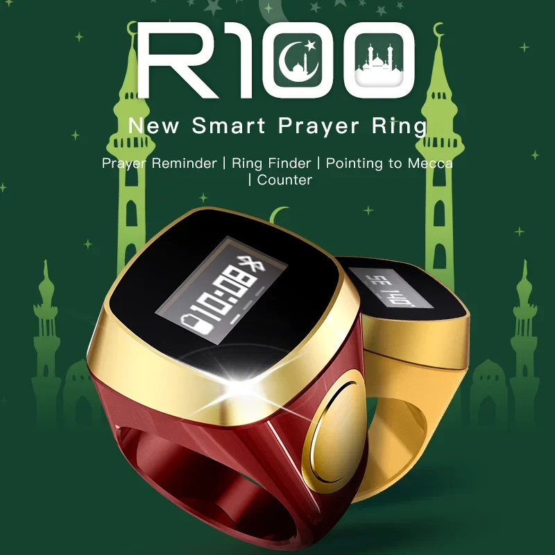 For Muslims Tasbeeh Zikr Ring 5 Smart Tasbih Tally Digital Counter Prayer Time Vibration Reminder Waterproof Smart Prayer Ring