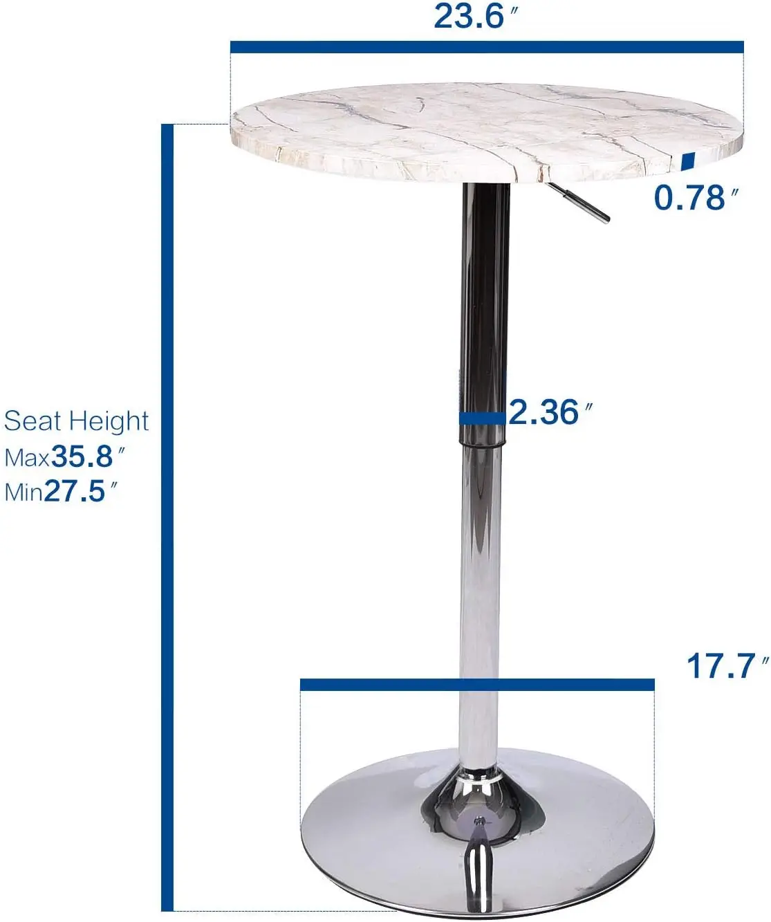 Bar Table Adjustable Height Swivel 360 Degrees Round Pub Table Marble