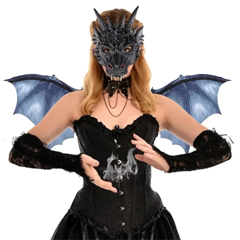 Set di ali di maschera di drago di danza per adulti Set di feste di carnevale accessori per ali di Halloween puntelli