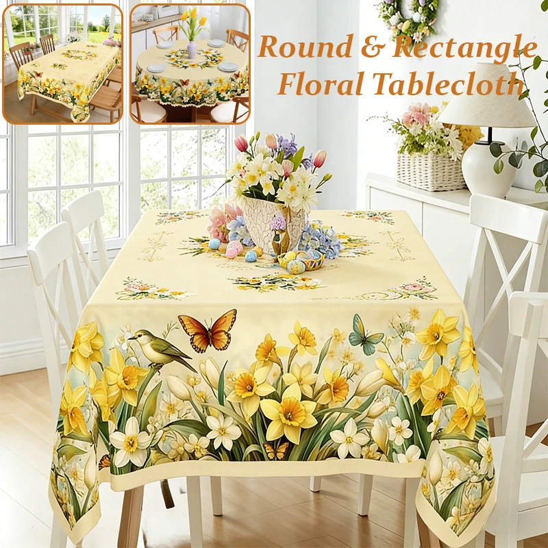 

Spring Summer Tablecloth Floral Oil Painting Luxury Style Dining Coffee Table Cover Elegant Home Decor for Living Room Kitchen