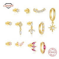 CANNER Colored Horse Eye Zircon 925 Sterling Silver Stud Earring For Women Eight Pointed Star Earring Fine Jewelry Pendientes