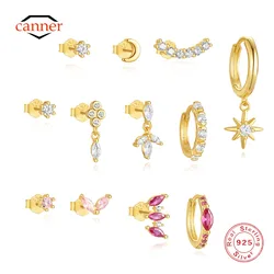 CANNER Colored Horse Eye Zircon 925 Sterling Silver Stud Earring For Women Eight Pointed Star Earring Fine Jewelry Pendientes