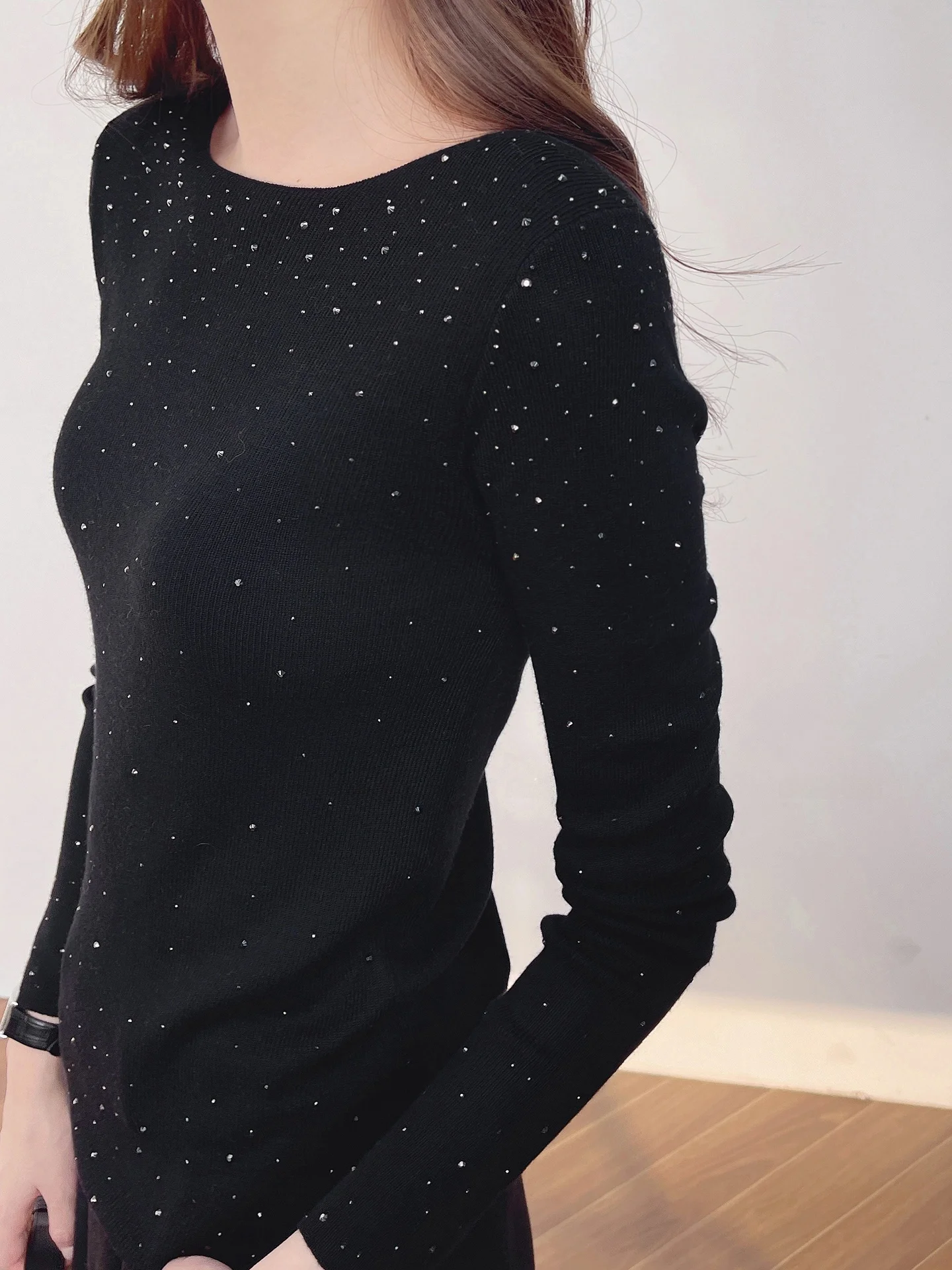 

Корейский модный шерстяной свитер с круглым вырезом и стразами, женский, из плотной вязки, мягкий, повседневный, зимний, утепленный