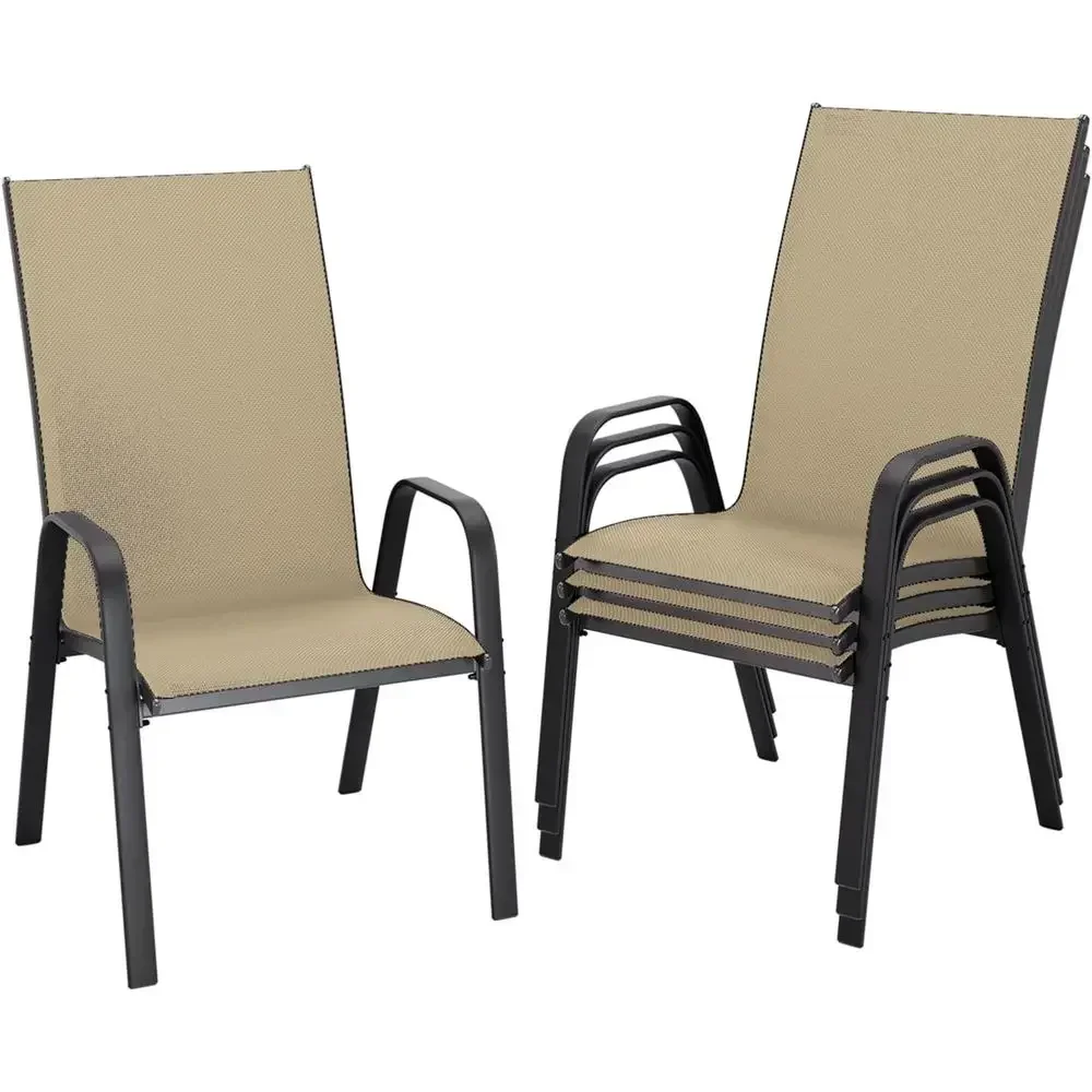 

Patio Dining Chairs Set o 4, Outdoor Stackable Dining urniture Set, All Weather Dining Set or Lawn, Garden, Poolside, Beige