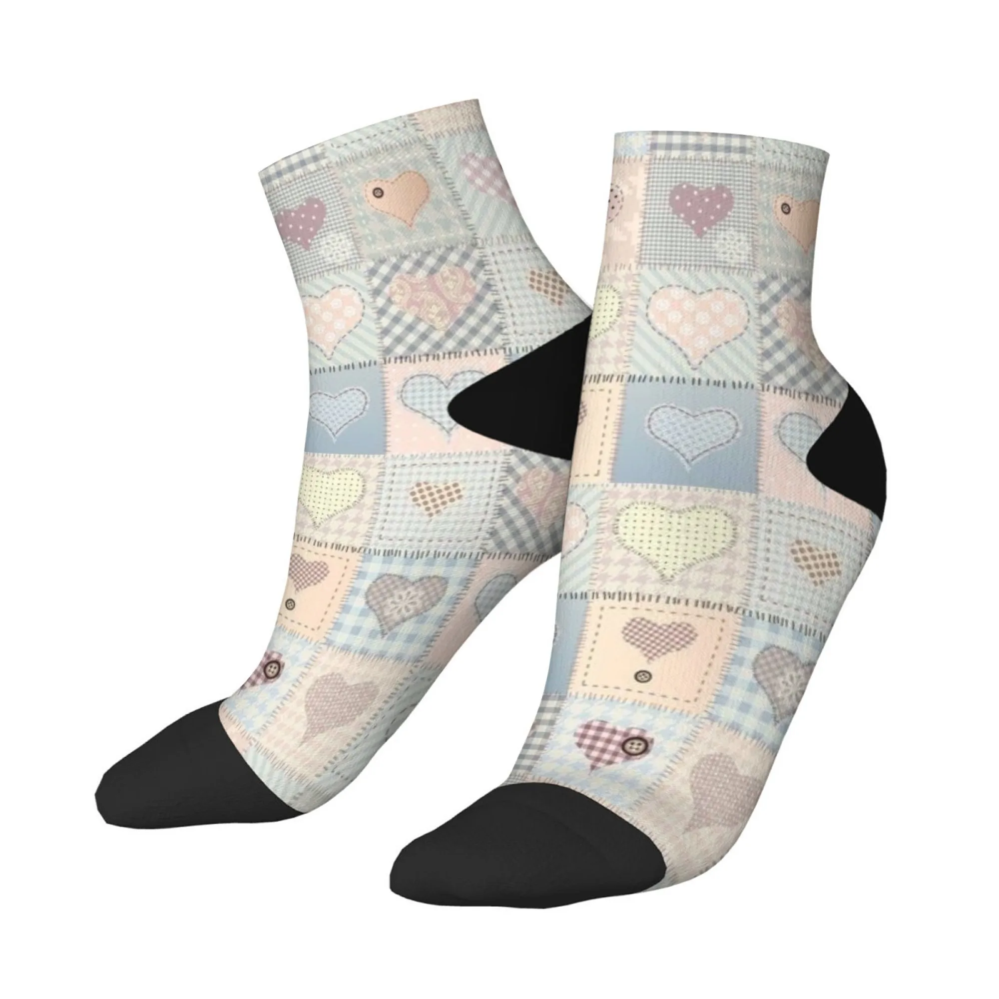 Calzini corti con griglia a forma di cuore Miscela di poliestere Calzini casual comodi per donna Uomo Unisex Morbidi e traspiranti Leggeri