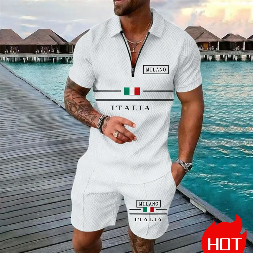 

Летний итальянский модный комплект одежды для мужчин: поло и шорты, повседневный комплект из 2 предметов, классический комплект для отдыха, стильные комплекты поло для мужчин.