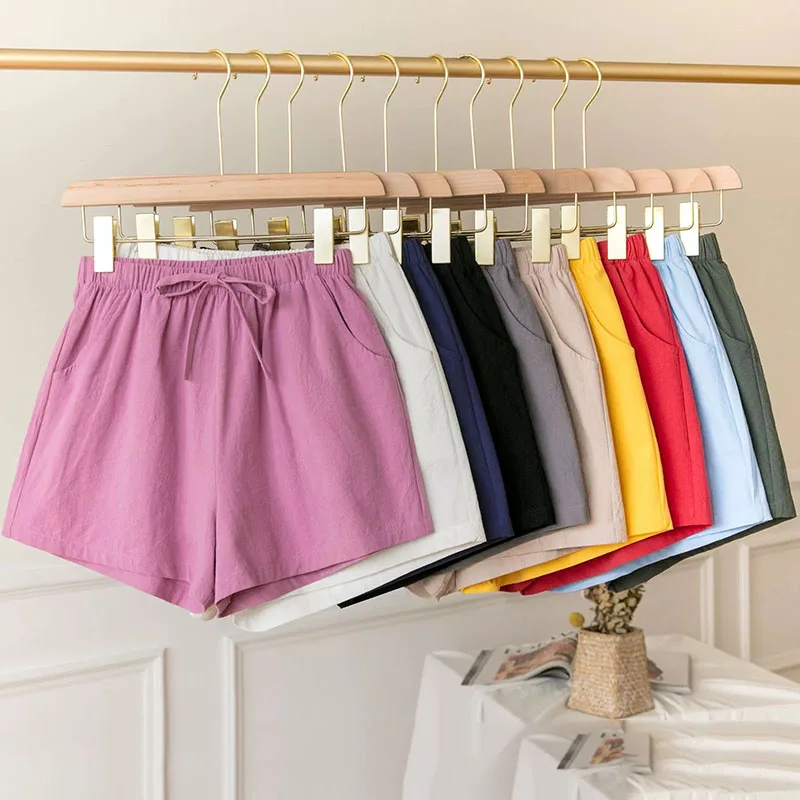 Summer Women's Casual Linen Shorts Solid High Waist Simple Basic Short Pants Woman Loose Comfortable Soft Plus Size Sport Shorts