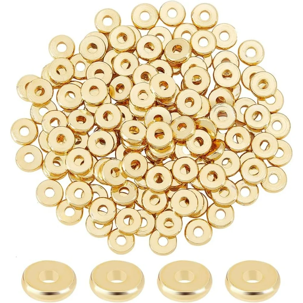 

150Pcs 6mm Flat Round Brass Beads 18K Gold Plated Spacer Beads for Earrings Bracelets Necklaces Making making kit