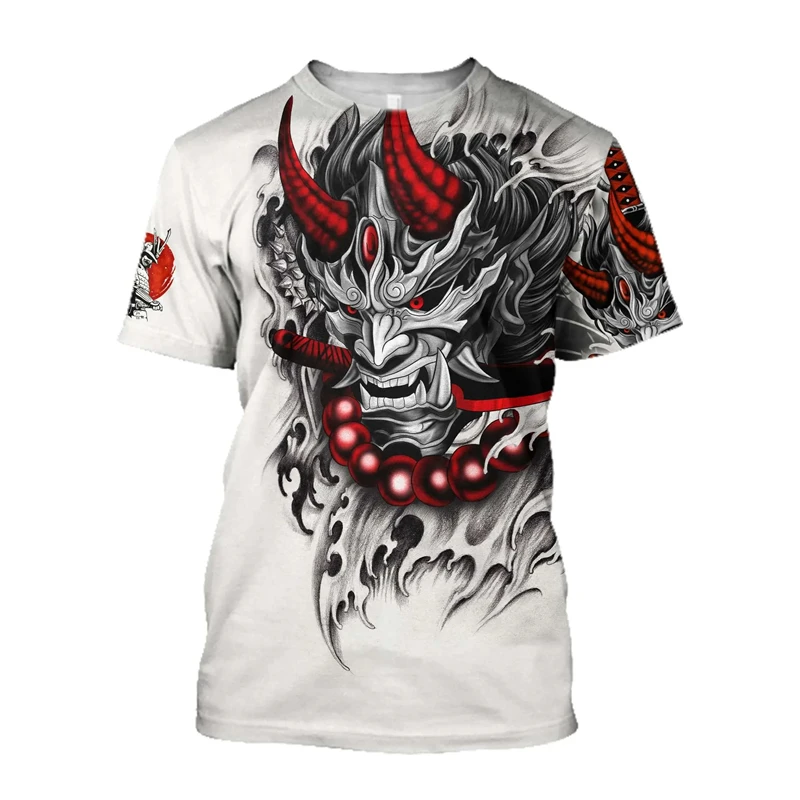 2026 Japanese Hannya Demon Mask Tattoo Print Men’s Round Neck T‑shirt, Retro Oriental Art Casual Short Sleeve Top