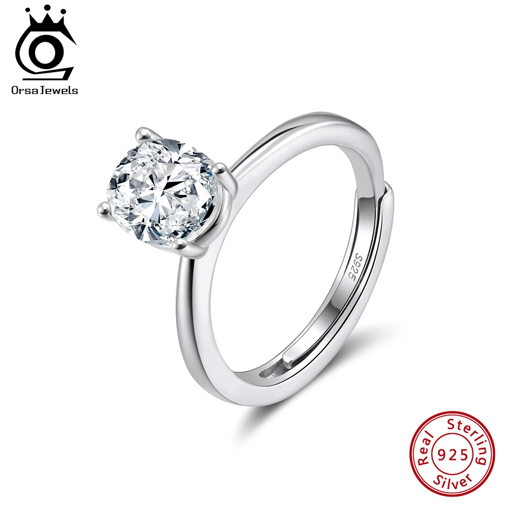 

ORSA JEWELS s925 Silver 1-3CT Moissanite Ring Women Oval Shape Simple Engagement Finger Rings Wedding Band Fine Jewelry SMOR01